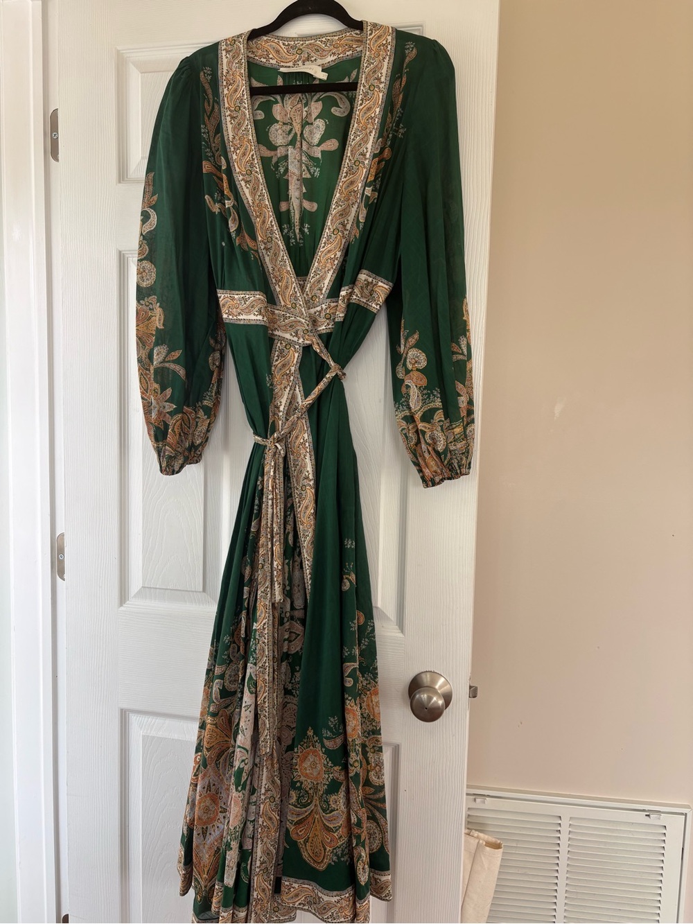 Zimmermann Emerald Green Paisley Maxi Dress with Gold Accents